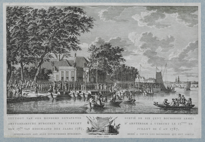 32428 Afbeelding van het vertrek van Amsterdamse burgers als hulptroepen voor Utrecht, bij de herberg De Berebijt aan ...